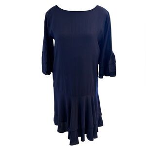 Chasing Fireflies Navy Midi Dress with Ruffle Detail, size 16